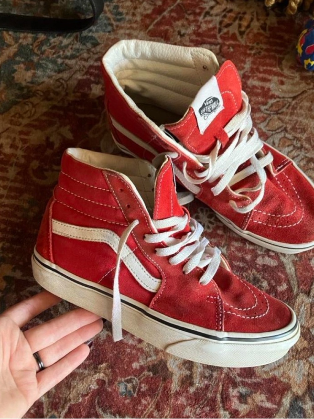 Vans Red Suede High-Top Sneakers with White Stripe